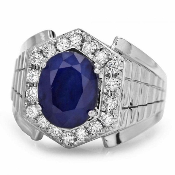4.60ct Diamond & Sapphire 14KW Gold Men's Ring
